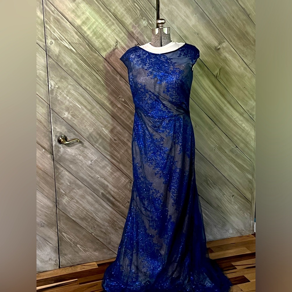 Rene Ruiz Collection Metallic Neck-Illusion Full Length Gown